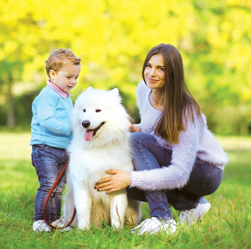 Mom and kid with dog